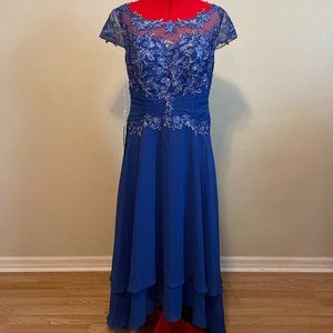 Royal Blue Asymmetrical Chiffon Lace Gown